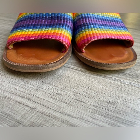 Lucky Brand Rainbow Color Woven Slide Sandals Stacked Heel Open Toe SZ 5.5 - Picture 10 of 13